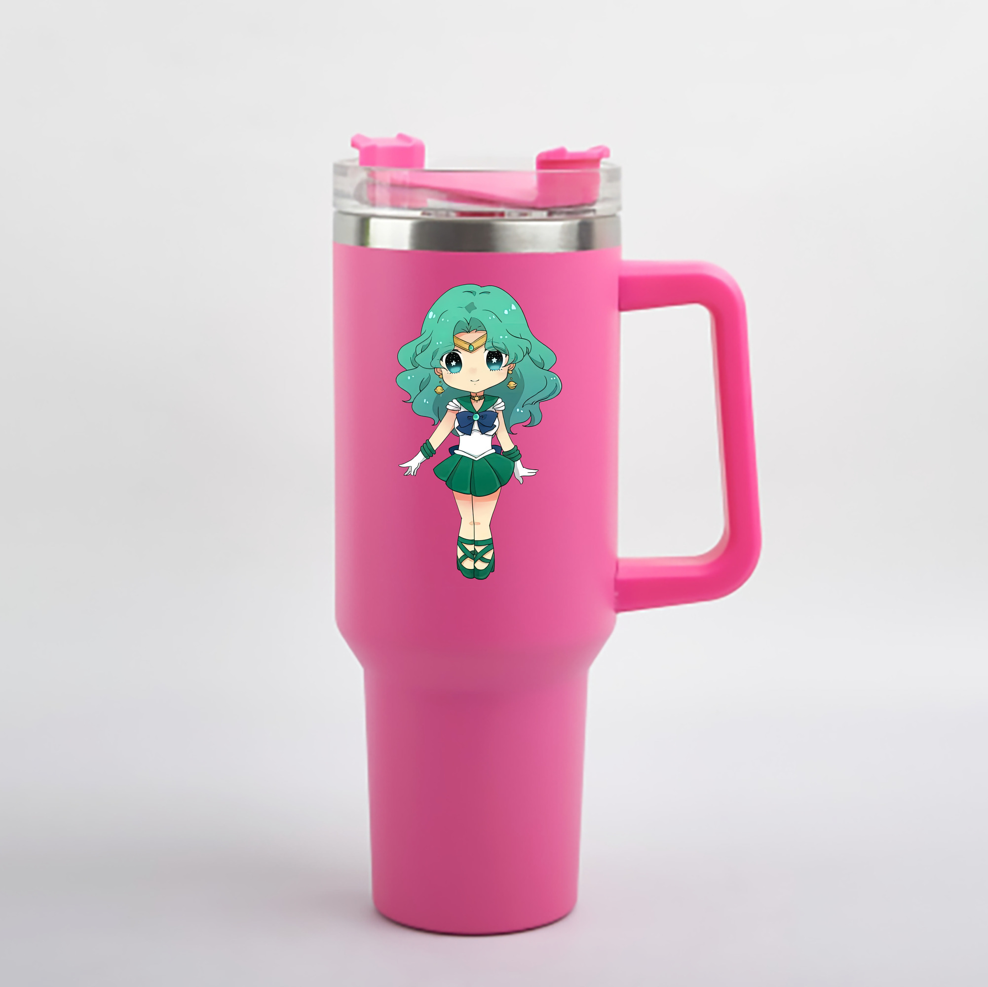 （画像用） 美少女戦士セーラームーン 海王 みちる（かいおう みちる） Sailor Moon Kaiou Michiru 1200mL車用タンブラー - クリスタルステッカー（プラスチックストロー付き）